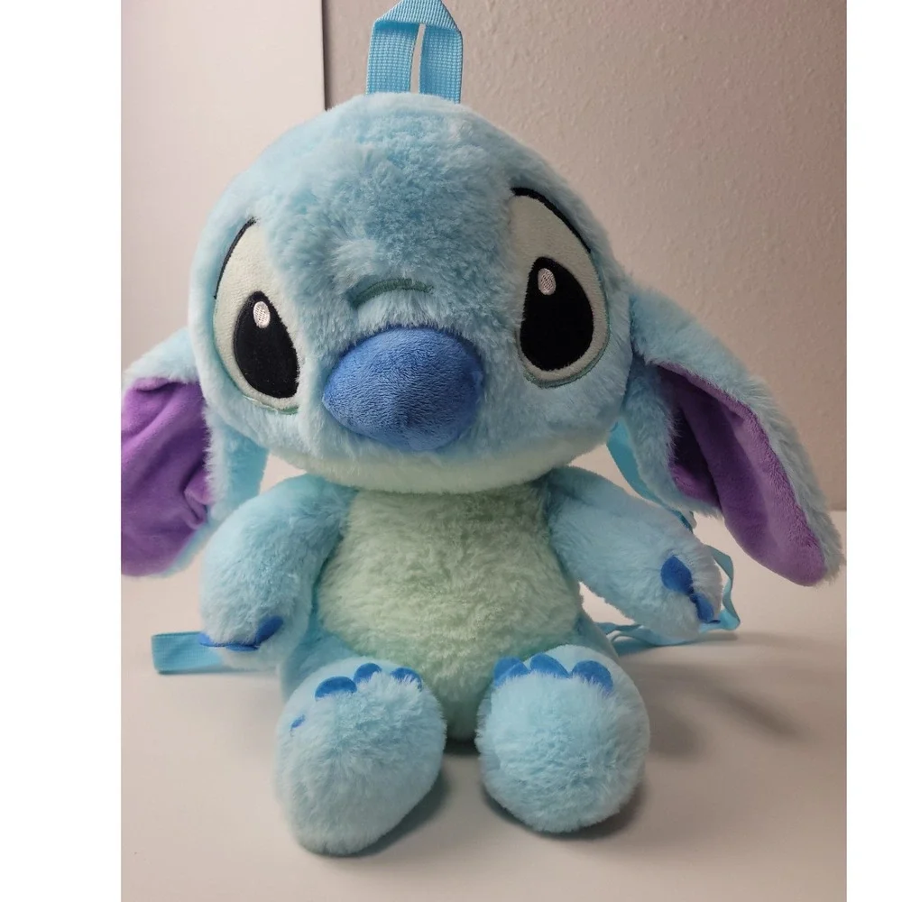 Disney Lilo and Stitch Plush Backpack 14 Inch Blue Fuzzy Character Bag Kids